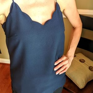 J.Crew | Navy Strappy Scalloped Detail Cami Tank with Adjustable Straps